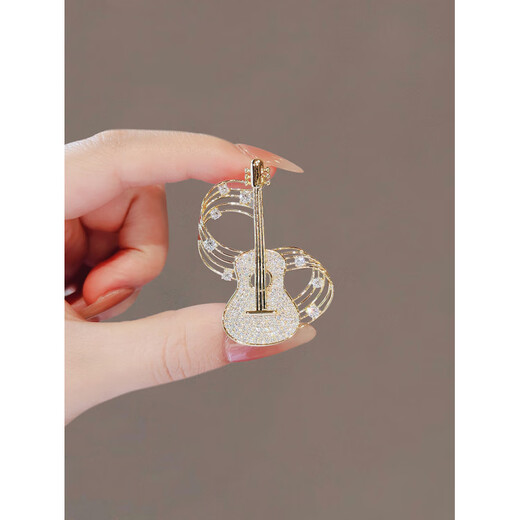 SNQP personalized niche design zircon musical note guitar brooch women's clothing accessories pin musical note guitar brooch