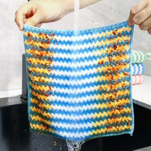 Rag, water-absorbent dishcloth, special kitchen towel that is stained with oil and does not shed easily, thickened table wiping cloth, 1 pack of 25*25, random colors