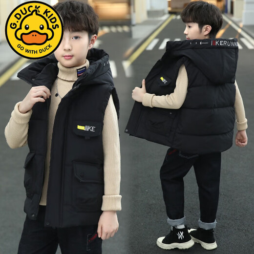 G.DUCKKIDS Little Yellow Duck Children's Down Vest Boys' Outer Wear Autumn and Winter Boys' Vests Winter Clothes Cotton Jacket Waistcoat Black 160cm