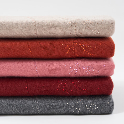 Golden Rabbit 2025 Autumn and Winter New High-end 100 Pure Wool Sweater Western Style Mom Sweater Middle-aged and Elderly Women's Knitted Bottoming Sweater Bean Paste Color Thick 100 Pure Wool 2XL Recommended 115-125 Jin Jin equals 0.5 kg