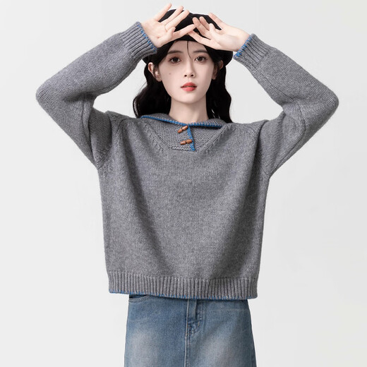 Fitma Horn Button Polo Neck Sweater Women's 2025 Autumn and Winter New Style Lapel Loose Soft Waxy Thickened Bottoming Sweater Top Yellow L Recommended 120-140 Jin Jin equals 0.5 kg