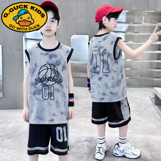
G.DUCKKIDS children's clothing boys basketball uniform quick-drying suit children's sleeveless vest summer boys summer mid-large children's sports jersey blue 140