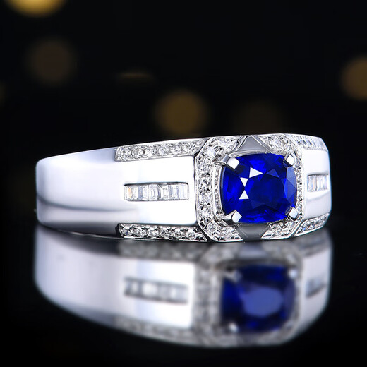 HEEKAIYI Sapphire Ring Men's Royal Blue 18k Gold Diamond Ring Chinese Valentine's Day Birthday Gift for Husband and Boyfriend No Burn GUILD/Royal Blue 0.97 carat Ring can be changed Contact customer service