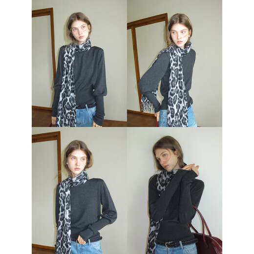 EGGKA French round neck waisted wool sweater for women in autumn and winter simple temperament commuting long-sleeved top E25A80201AF Gray S