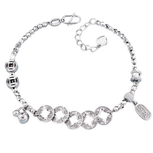 Lao Fengxiang platinum small waist copper coin shape adjustment bracelet as a birthday gift for girlfriend platinum jewelry white gold about 11g