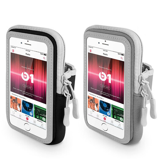 Pure color mobile phone arm bag, outdoor sports bag, large capacity, waterproof, sweat-proof, anti-slip, touch screen, adjustable running arm bag, suitable for Huawei/Apple/Xiaomi/Samsung, etc. 6.7 inches - black