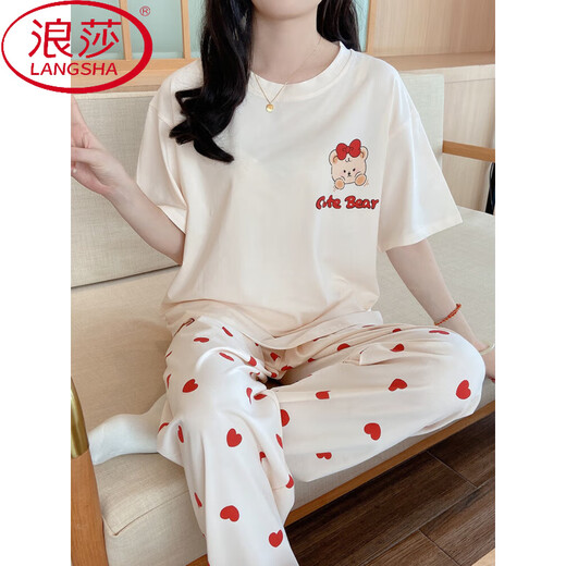 Langsha Pajamas Summer Algodón 2025 Nuevo pantalones de manga corta Simples Prueba de ropa para el hogar Spring y otoño 6623 wombat oso m