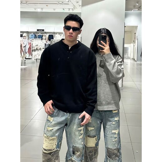Xiaohongshu's hot style American retro Henry collar couple sweater men's winter lazy style sweater cleanf old light gray upgraded version 90 buyers choose M M