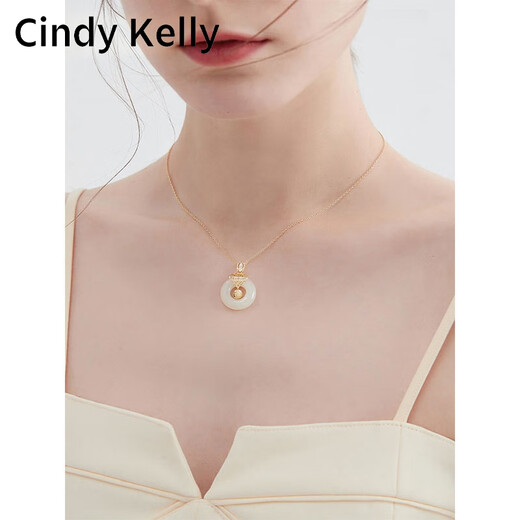 Cindy Kelly 999 sterling silver necklace for women, light luxury, high-end and exquisite safety buckle, gift for wife, wedding anniversary birthday gift for girls, golden blessing Hetian jade safety buckle necklace, practical and high-end gift for wife and girlfriend