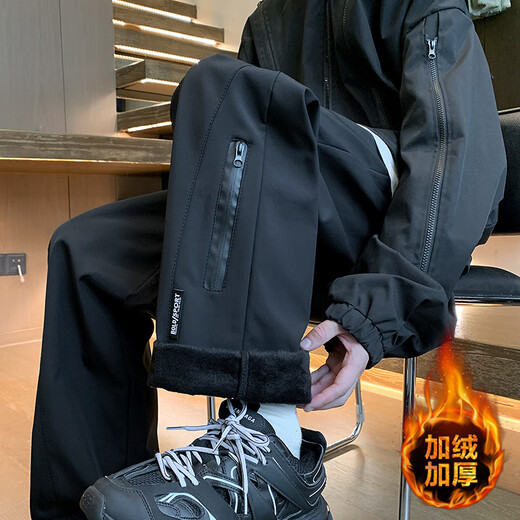 BAA AND BAA Assault Pants Men's Autumn and Winter Windproof and Waterproof Loose Straight Pants Wide Leg Sports 2025 Large Size Work Pants Black Velvet RK33-HMFS 2XL Recommended 145Jin Jin is equal to 0.5kg -160Jin Jin is equal to 0.5kg