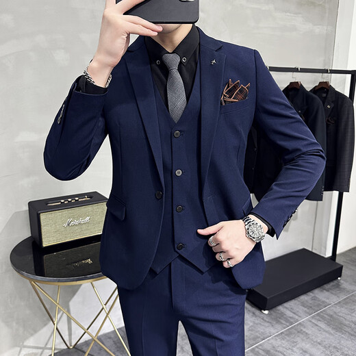 Jason's Groom's Suit Suit Men's Large Size Business Professional Formal Wedding Dress Suit Three-piece Men's Korean Style Slim Khaki (Suit + Vest + Pants) XL