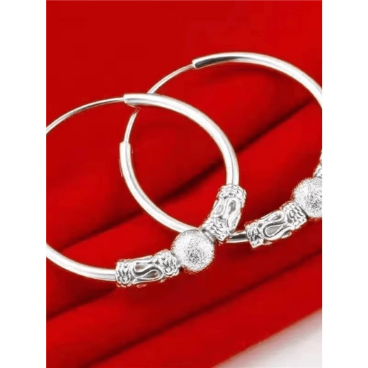 JBV Old Phoenix New S999 Pure Silver Earrings Women's Wangfu Transfer Bead Earrings Simple Anti-Nail Earrings Silver Transfer Bead Earrings, 5.88g Lao Feng Fat Dong Lai's Same Style