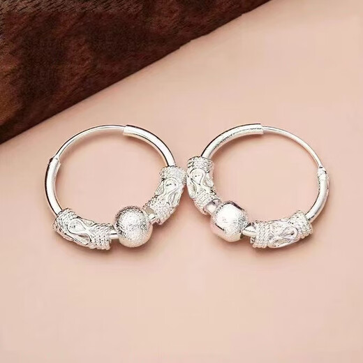 Chow Tai Sang All Silver Full Body Silver 9999 Earrings Pure Silver Earrings Women's Transfer Bead Circle Temperament Earrings for Women 8.68g Silver/Transfer Bead Earrings Limited Quantity
