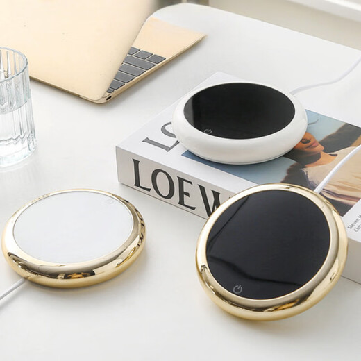 Xiaomi Guoba New Recommendation Intelligent Digital Display Constant Temperature Coaster Automatic Heating Warm Coaster Home Office Hot Milk Heating Coaster Gravity Sensing-Round Coaster Gold-plated Black
