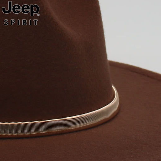 JEEP SPIRIT fedora hat British style men's and women's jazz hat metal accessories large brim felt hat fedorahat black (gold ring) L (59-62cm)