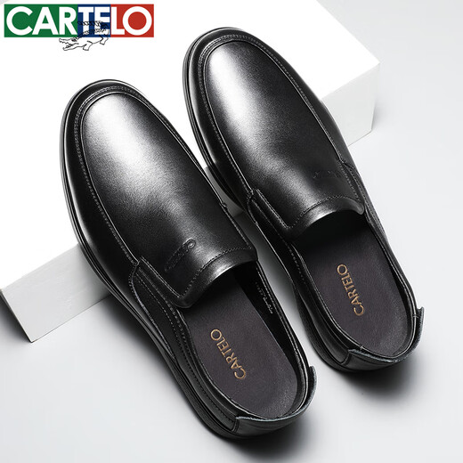 CARTELO crocodile leather shoes for men, first-layer cowhide, soft sole, comfortable one-leg business casual dad men's shoes 6931 black 43