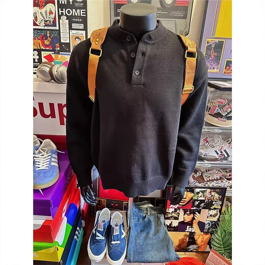 Pugos black Henry collar sweater men's autumn American retro high-end knitted sweater cleanfit inner layering shirt Gray XL 130-150Jin Jin equals 0.5 kg