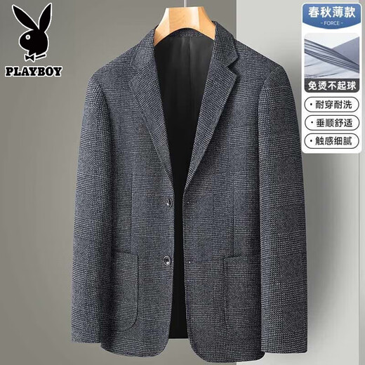 Jaqueta de traje a cuadros Playboy Spring y Autumn Business Casual Single Single West Middle-Edge y Young Top Dad Men's Clothing Versátil Versátil Traje RM2501XF-HN Blue Grid L 175 [120-140Jin [Jin equivale a 0.5 kg]]]