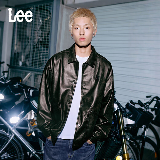 Lee Zhang Linghe's same style 25 autumn and winter new comfortable version button placket design unisex PU jacket black brown (size is too large, take one size smaller) L