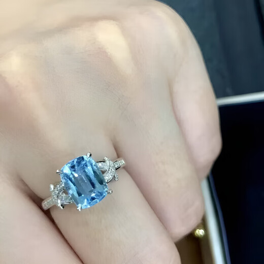 HEEKAIYI Santa Maria aquamarine ring for women 18k gold diamond ring Chinese Valentine's Day birthday gift for wife Selected 2.35 carats/Santa Maria color