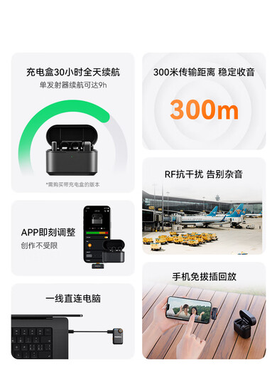 LARK M2 Wireless Lavalier Microphone Live Noise Reduction MOMA Mammoth One to Two Mobile Computer Self-Media Interview Shooting Radio Microphone Pickup Hardcover Version Type-C Version + Camera Version Dual Receiver