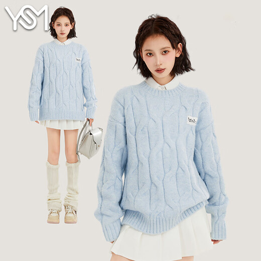 Yi Shangmei blue sweater women's autumn and winter 2025 new lazy style sweater casual outer wear thickened loose round neck top