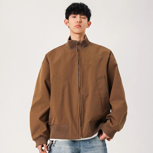 MONPOC bomber jacket men's spring and autumn cleanfit stand-up collar handsome motorcycle jacket MOJ03 khaki L