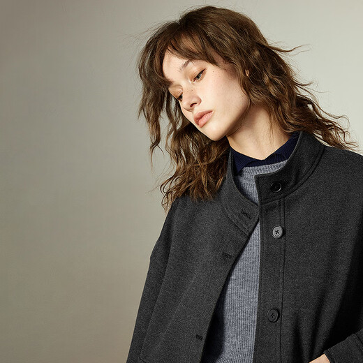 Chuyu Woolen Jacket Women's 2025 Winter New Stand Collar Retro High Intelligence Jacket Loose Top Jacket Black Gray L