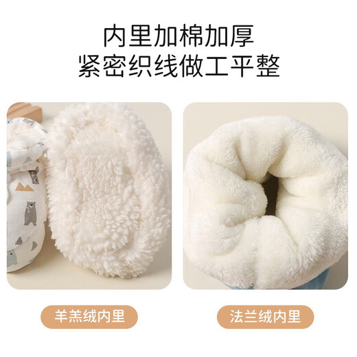 Ouyu Newborn Baby Cotton Shoes 0-1 Autumn and Winter Soft Soled Foot Covers Baby Toddler Shoes Thickened for 3-6-12 Months Cute Bear Lamb Velvet Inner Length 12CM, Recommended for 0-12 Months