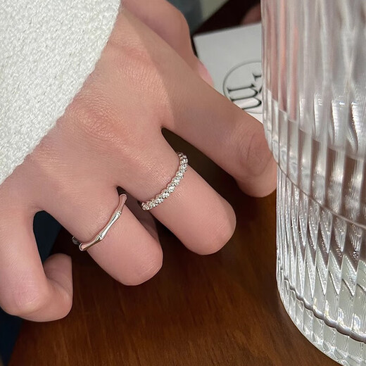 Silver bamboo ring, simple, niche and cold style couple ring, male and female pair of bamboo rings, female model, opening adjustable