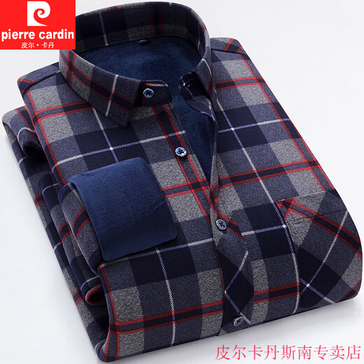 Pier Cardin 2025 Herbst und Winter Herren kariert warmes Hemd verdickte doppelseitige Fleece Casual Shirt Fashion Daddy's Winterhemd 323-10 44