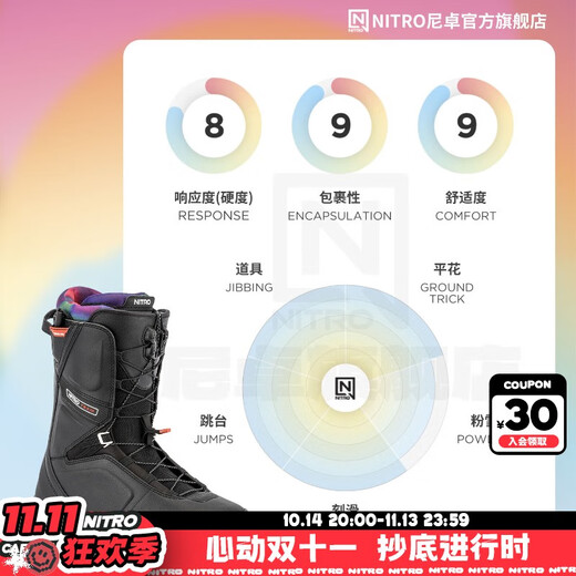 NITRO Snowshoes TEAM Snowboard Shoes 2526 Men's All-Purpose Warm Ski and Slide Snowboard Boots TEAM TLS Black - Tie-Dye Liner 41 (Inner Length 270mm)