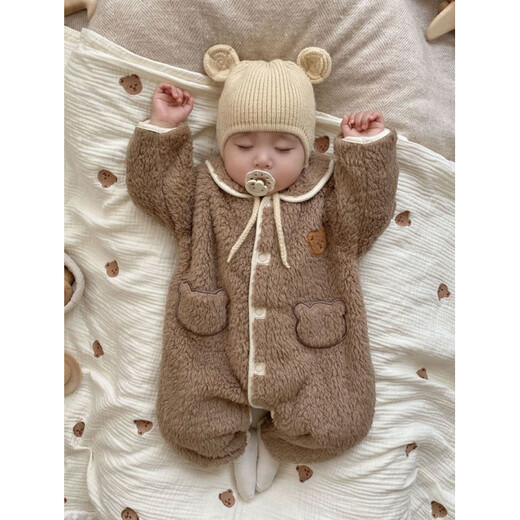 Remtin autumn and winter baby jumpsuit, cute and super cute outing clothes, newborn baby winter plus velvet warm clothes and pajamas, main picture 73cm