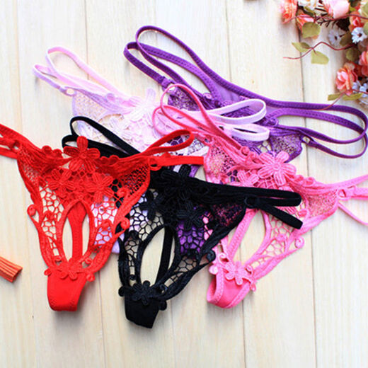Sexy double-strap panties with holes, lace and transparent briefs for women, low-waist mesh hollow girl QQ thong panties, sexy double-straps with holes, lace transparent briefs