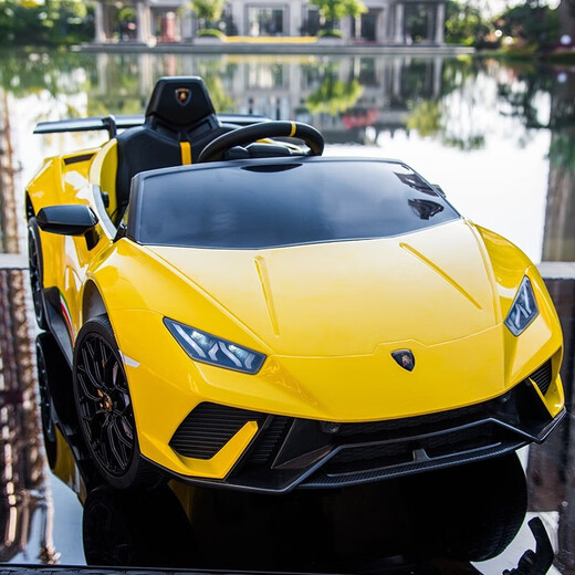 Cool Sun Lambo yellow children's remote control car can sit on baby electric car children's car can drive four-wheel drive