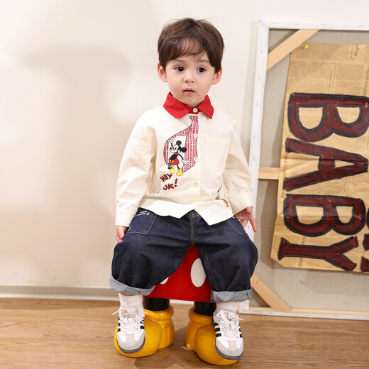 LUSON Little O Dad Baby Boy Baby Long Sleeve Shirt Boy A Category 2025 New Baby Cartoon Pattern Top Beige 110