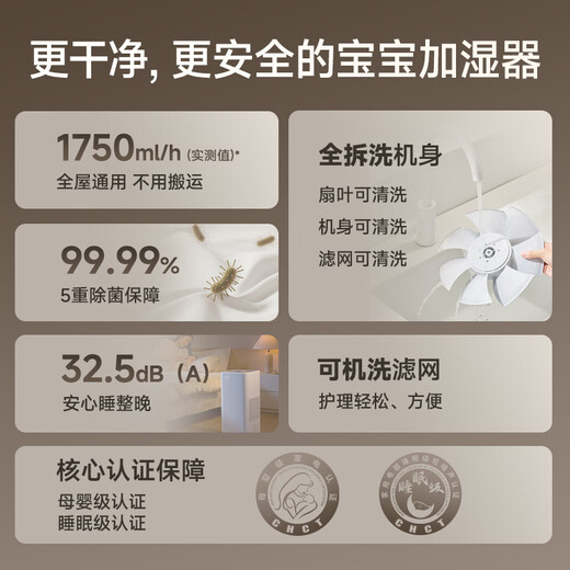 树新风【母婴级认证】无雾加湿器空气加湿器家用客厅卧室大加湿量静音全拆洗婴幼儿除菌加湿国家补贴 G1