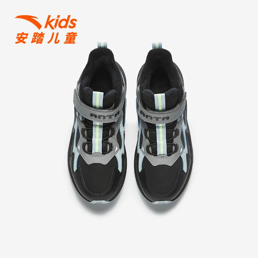 ANTA children's cotton shoes new winter style for boys, middle and large children, comfortable cushioning, non-slip Velcro, warm casual shoes, sports shoes, black/thin blue/cold gray-2 33