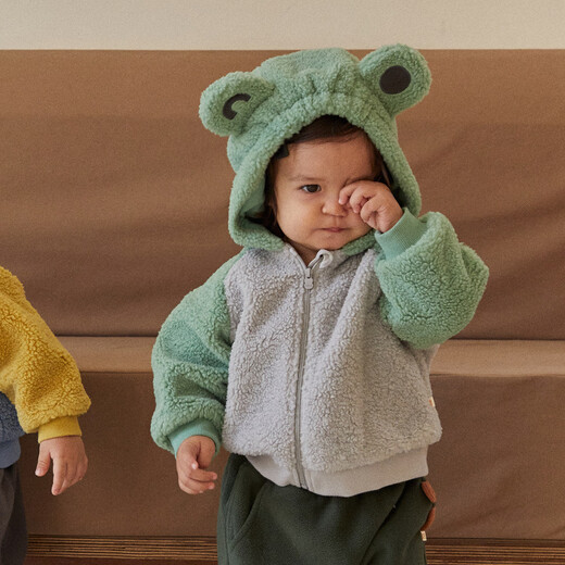 Climbing autumn and winter baby velvet jacket for boys and girls, baby imitation sherpa thickened top to keep warm when going out, green 80 cm