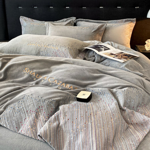 Mercury series home textiles seasonally selected new products thickened milk velvet four-piece set winter double-sided baby velvet bed sheet quilt cover flannel three Meteor-Miyue White bed sheet style 2.0 four-piece set quilt cover 220*240