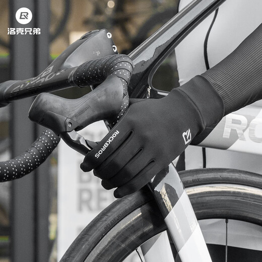 Rock Brothers Cycling Gloves Full Finger Fleece Warm Autumn and Winter Touch Screen Men's and Women's Long Finger Road Cycling Gloves Black XL