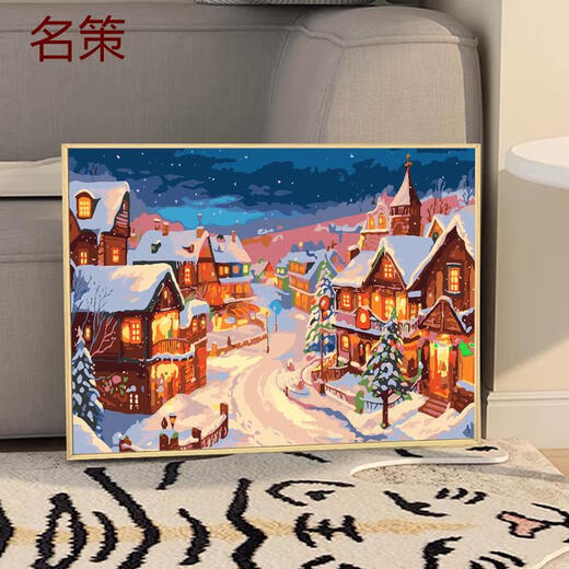 Yusenyi luces de invierno navideña pintura de aceite digital digital de bricolaje de bricolaje de color regalos pintados a mano Decoración de alta precisión QX15841 30*40 cm Marco interno de madera maciza