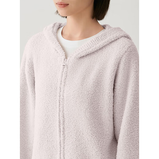 MUJI Women's Heated Woolen Yarn Home Hooded Cardigan Women's Pajama Top Winter Thickened Smoked Pink S-M