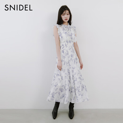 
SNIDEL2025 autumn and winter new product elegant ruffled small flying sleeve printed tea break dress SWFO254139 Ivory white M (1)