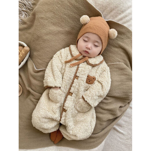 Remtin autumn and winter baby jumpsuit, cute and super cute outing clothes, newborn baby winter plus velvet warm clothes and pajamas, main picture 73cm
