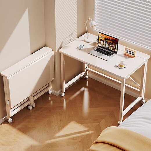 Folding table movable desk rental house home small apartment computer table bedroom bedside table simple study table white frame white surface 60*40