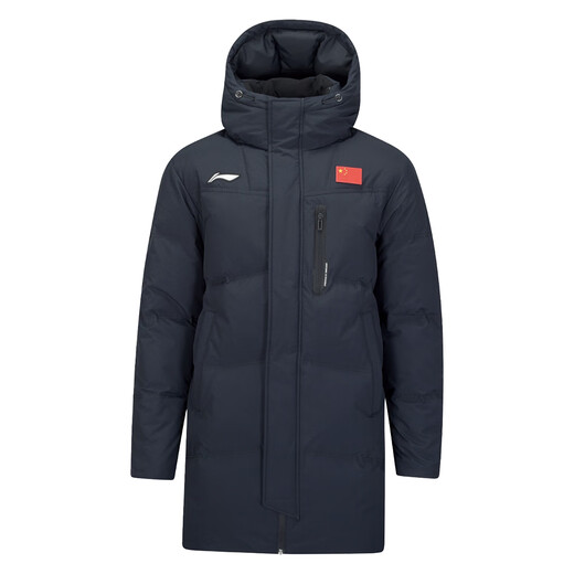 Li Ning down jacket mid-length with national flag badminton series men and women same style winter duck down sports off-season 25 new products black AYMV133-1 XL (180)