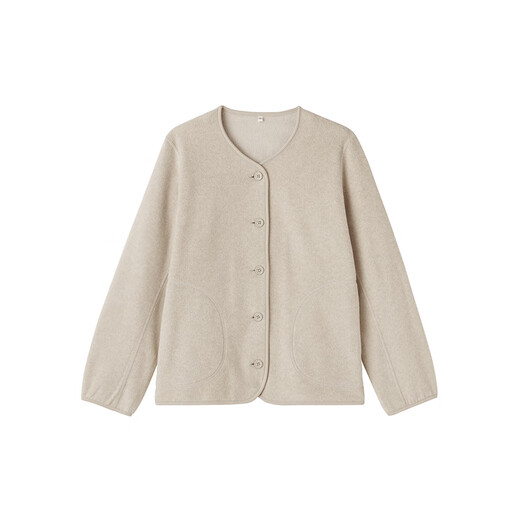 MUJI Women's Fleece Cardigan Jacket Long Sleeve 25th Autumn New Arrival Women's BB2T4C5A Oatmeal L (165/88A)