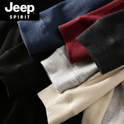 JEEP SPIRIT Jeep waffle Henry collar men's solid color loose knitted collar button-down shirt casual spring and autumn long-sleeved new product light gray XS (100-115Jin Jin equals 0.5kg)