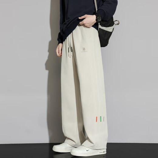 MONPOC scimitar casual pants men's spring and autumn Hong Kong style trendy loose sportswear straight pants MOX23 Khaki XL